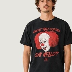 IT The Movie Pennywise Graphic Tee Mens Large Black Pennywise Say Hello Shirt